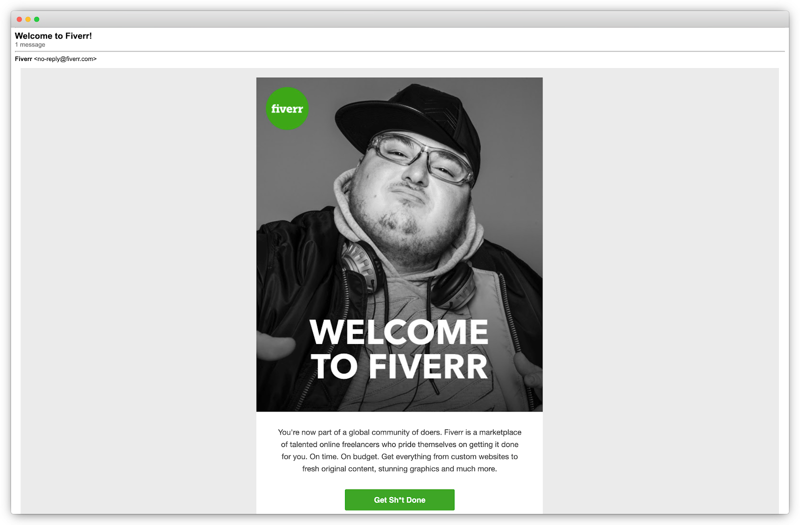 A screenshot of Fiverr's welcome message
