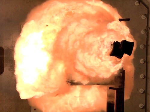 The first full-power test of the electromagnetic railgun prototype launcher. | by Official U.S. Navy Imagery