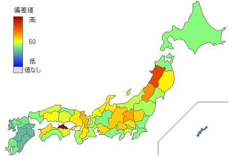 この地図はある食べ物の1人あたりの消費量を示したものです