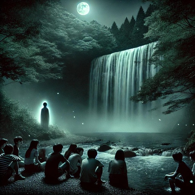 A_night_scene_at_a_peaceful_but_eerie_waterfall_in