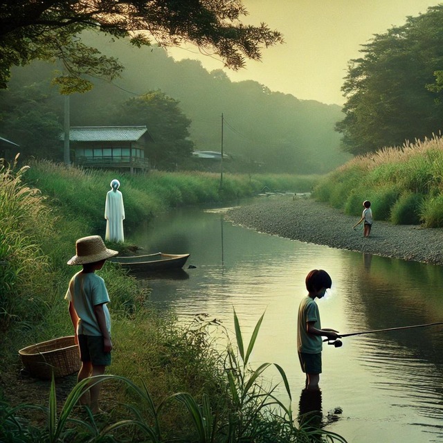 A_nostalgic_eerie_scene_rural_Japanese_countryside