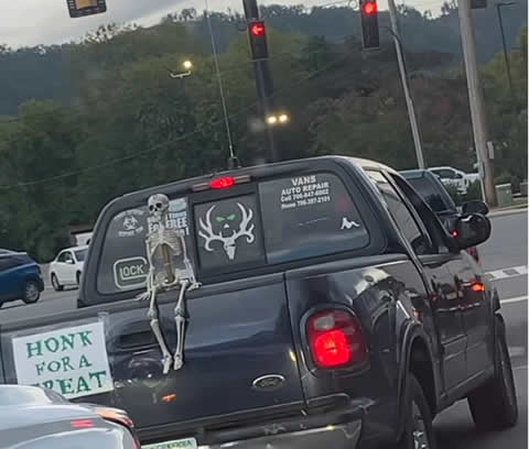 Halloween Decorated Truck Has a Funny Surprise
