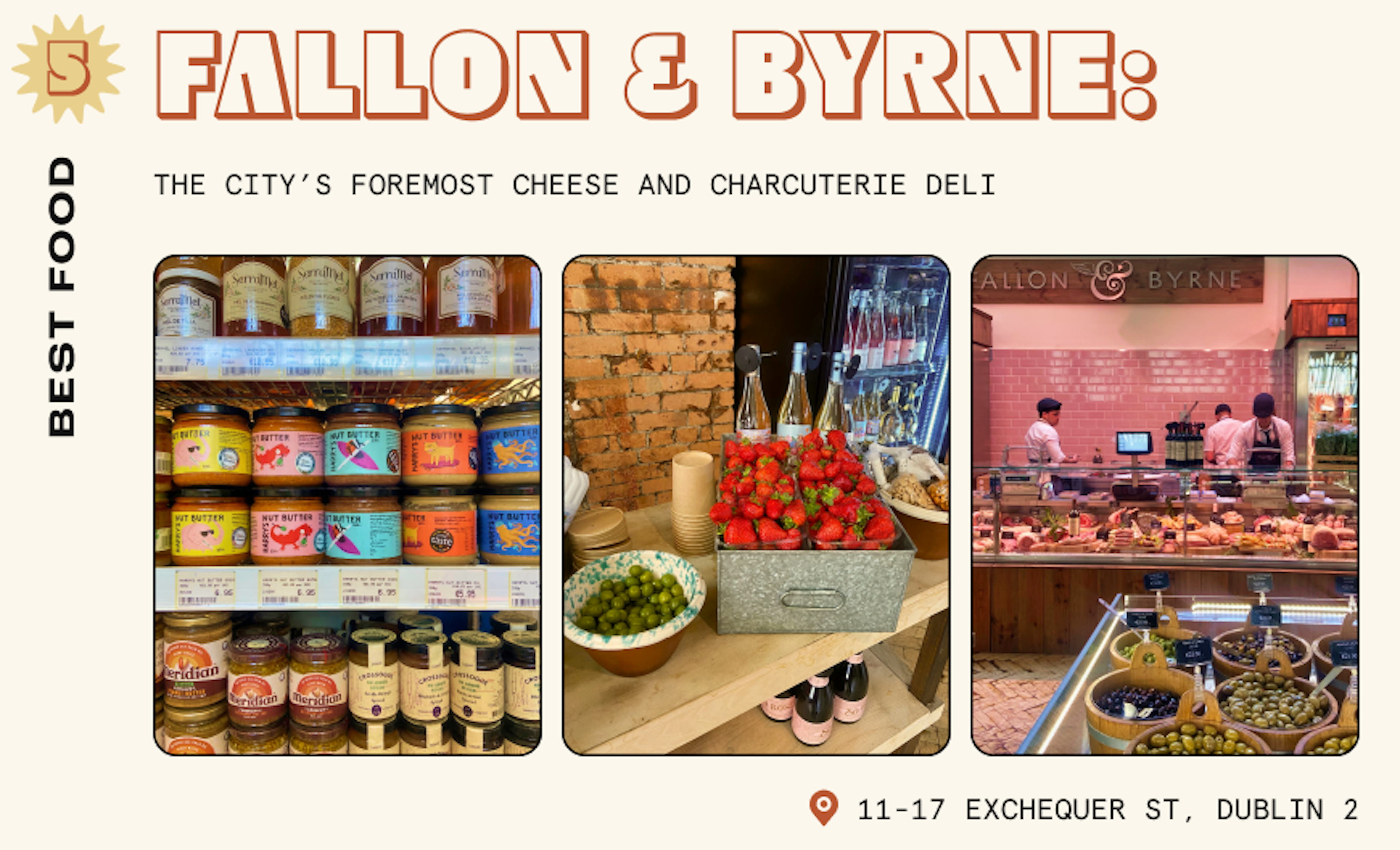 Close-up of jars of Harry's Nut Butter, strawberries and Prosecco and the deli counter of Fallon & Byrne in Dublin