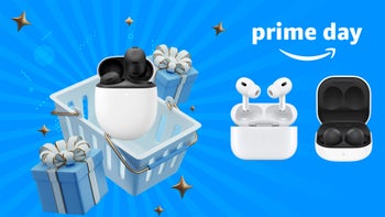 A Prime Day-themed featuring wireless earbuds surrounded by wrapped gifts, with the Prime Day logo in the background.