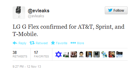 The LG G Flex is coming to the U.S. says evleaks - Tweet says LG G Flex is coming to AT&amp;T, Sprint and T-Mobile