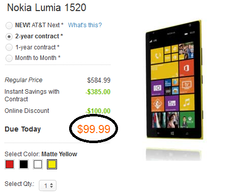 The price of the Nokia Lumia 1520 phablet has been cut to $99.99 on contract at AT&amp;amp;T - Nokia Lumia 1520 now just $99.99 on contract at AT&amp;T