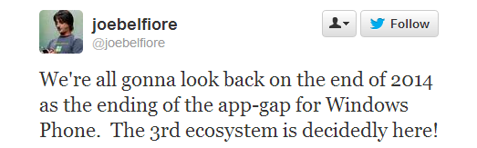 Windows Phone&#039;s &#039;app gap&#039; with the other platforms will be closed in 2014, says Joe Belfiore