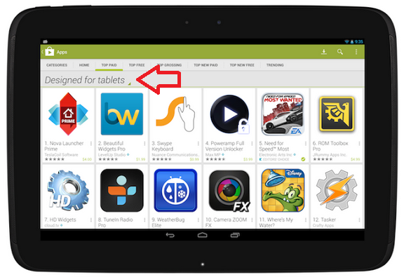 The Google Play Store will now show tablet users which apps and games are &quot;Designed for tablets&quot; - Google Play Store changes so tablet users can find apps and games &quot;Designed for tablets&quot;