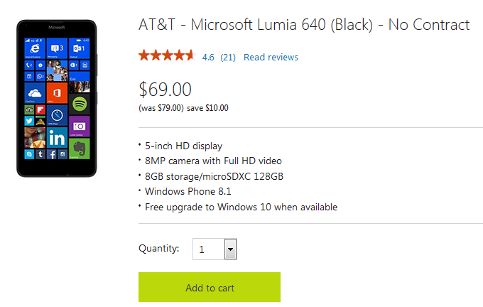 The Microsoft Lumia 640 is on sale for $69 from Microsoft - Get the AT&amp;T Microsoft Lumia 640 for only $69 from the Microsoft Store
