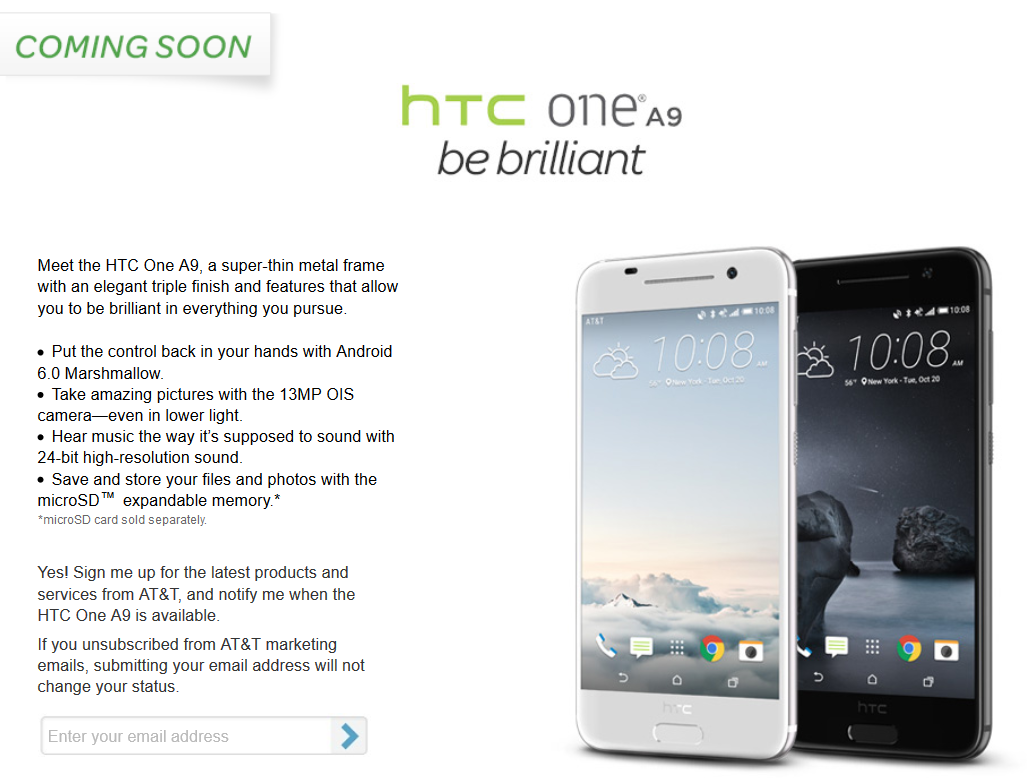 Pre-register for the HTC One A9 at AT&amp;amp;T - AT&amp;T says it too will sell the HTC One A9
