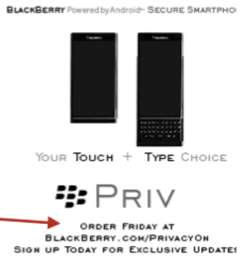 Ad shows that the BlackBerry Priv will be open for pre-orders this Friday - BlackBerry Priv orders could start as soon as this Friday, October 23rd