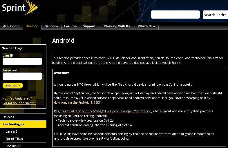 Sprint&#039;s dev site talks about the HTC Hero - Sprint developer site &#039;announces&#039; the HTC Hero