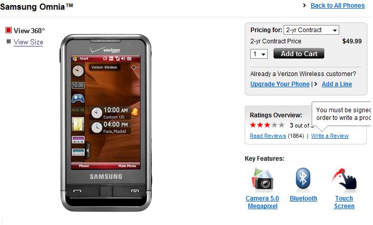 Verizon cuts Omnia to $49