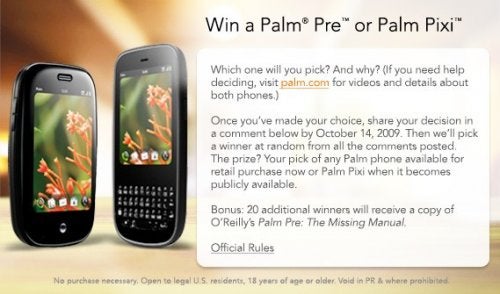 Palm doing another Facebook giveaway - this time it&#039;s your choice of a Pre or Pixi