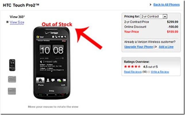 Verizon runs out of Touch Pro2 inventory?