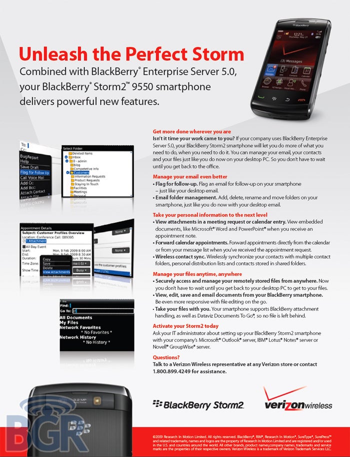 Verizon brochure touts BES 5.0 on BlackBerry Storm2