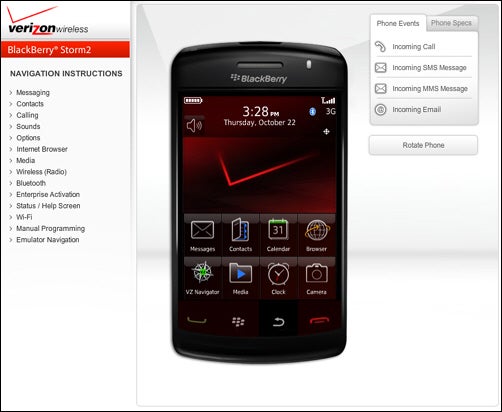 BlackBerry Storm2 emulator now on Verizon&#039;s site, BlackBerry offers Bold 9700 simulator