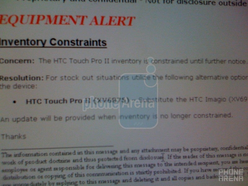 Verizon&#039;s HTC Touch Pro2 under inventory constraint