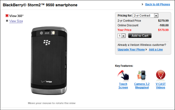 BlackBerry Storm2 9550 makes it to Verizon&#039;s web site; Buy one, get one free