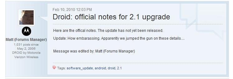 Did Motorola jump the gun on DROID update?
