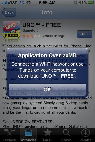 Apple ups the ante that allows apps up to 20MB in size to be downloaded over 3G