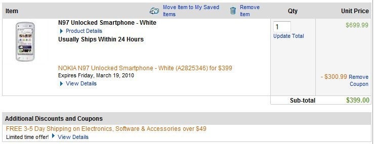 Dell Small Business offering the Nokia N97 in white for $399 - regularly $699.99