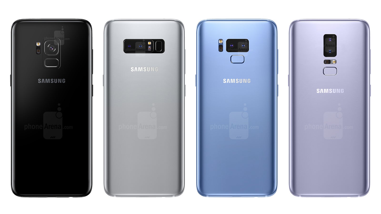 Possible variations of a dual-cam array and fingerprint scanner placement on the Samsung Galaxy S9/S9+ - Awesome Galaxy S9 renders offer an early glimpse at what Samsung&#039;s next flagships might look like