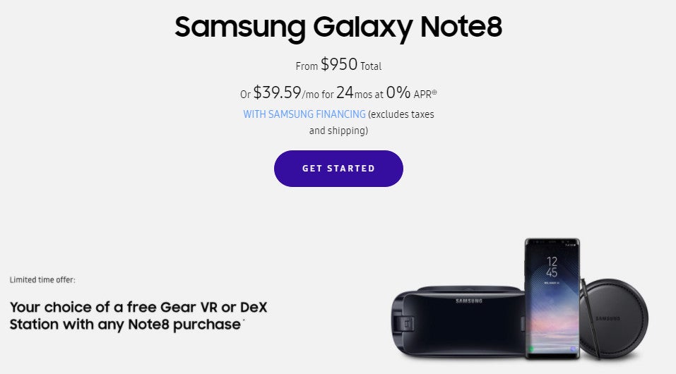 Samsung offers a free Gear VR or DeX Station with any Galaxy S8 or Note 8 purchase