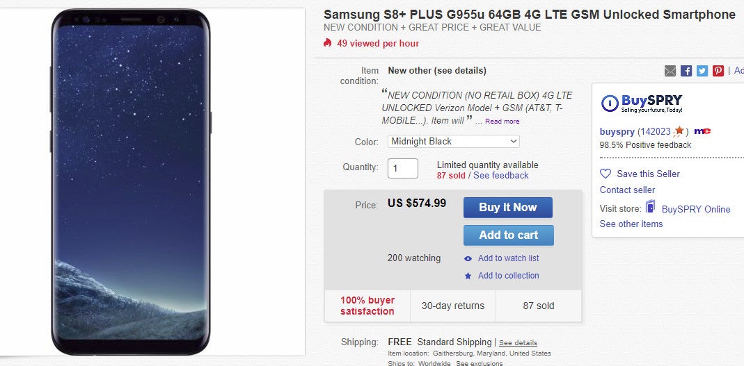 Deal: Unlocked Samsung Galaxy S8+ on sale for just $575 on eBay