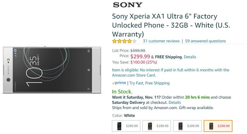 Deal: Sony Xperia XA1 Ultra is $100 (25% off) cheaper on Amazon