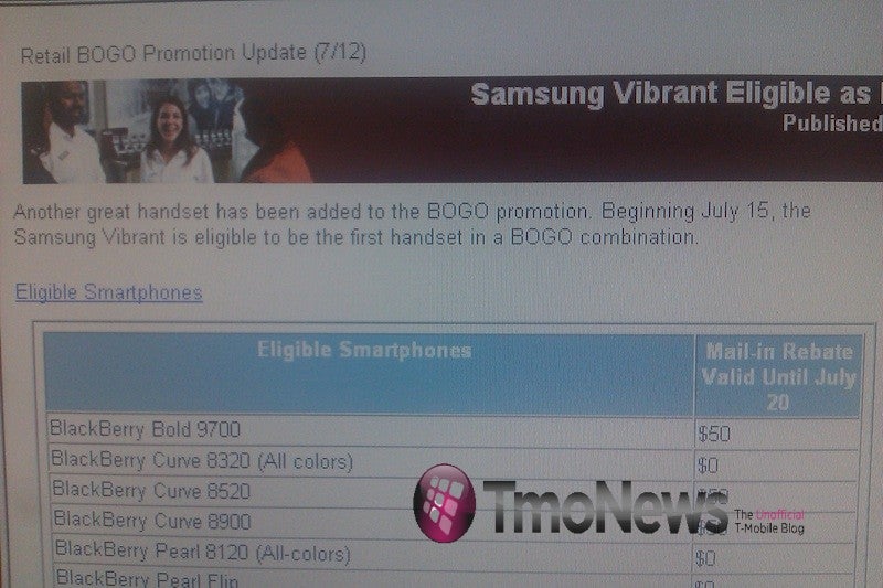 Samsung Vibrant can only be BO in T-Mobile&#039;s BOGO promotion