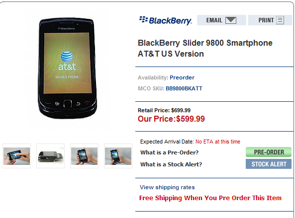 Pre-order the super studly BlackBerry 9800 before Tuesday&#039;s introduction