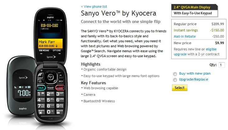 Sprint&#039;s Sanyo Vero is now on sale for $9.99 with a contract