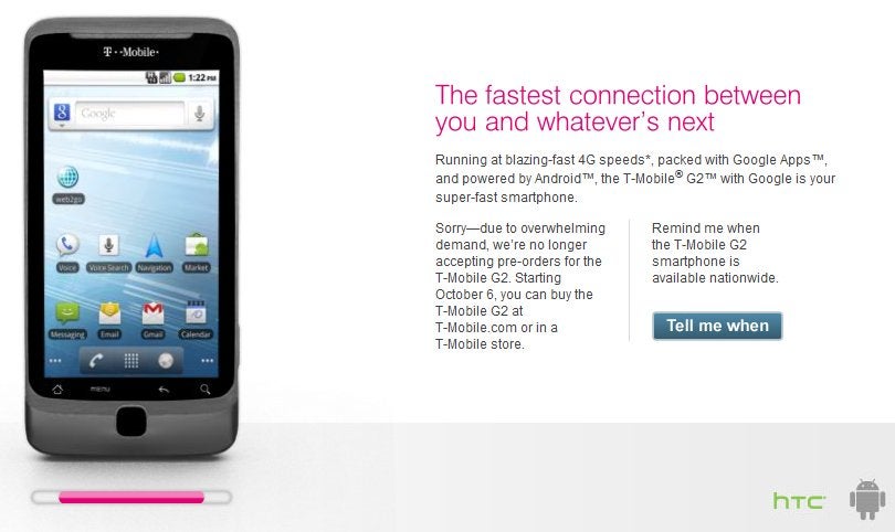 T-Mobile shuts down pre-orders for the G2 due to &quot;overwhelming demand&quot;