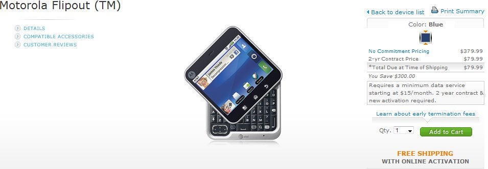 Motorola FLIPOUT is now available through AT&amp;T&#039;s web site for $79.99