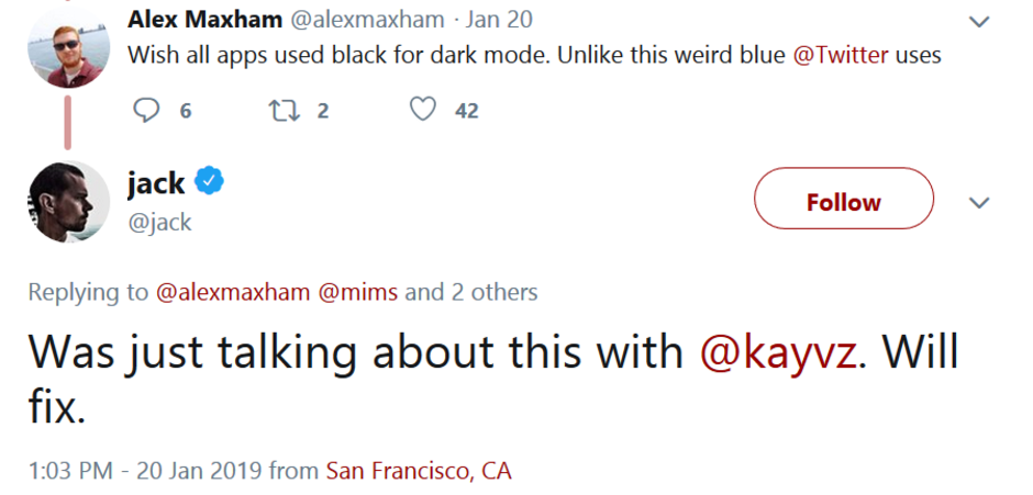 Twitter co-founder and CEO Jack Dorsey says that it is working on an improved Night mode for the app - Improved Dark mode coming to Twitter