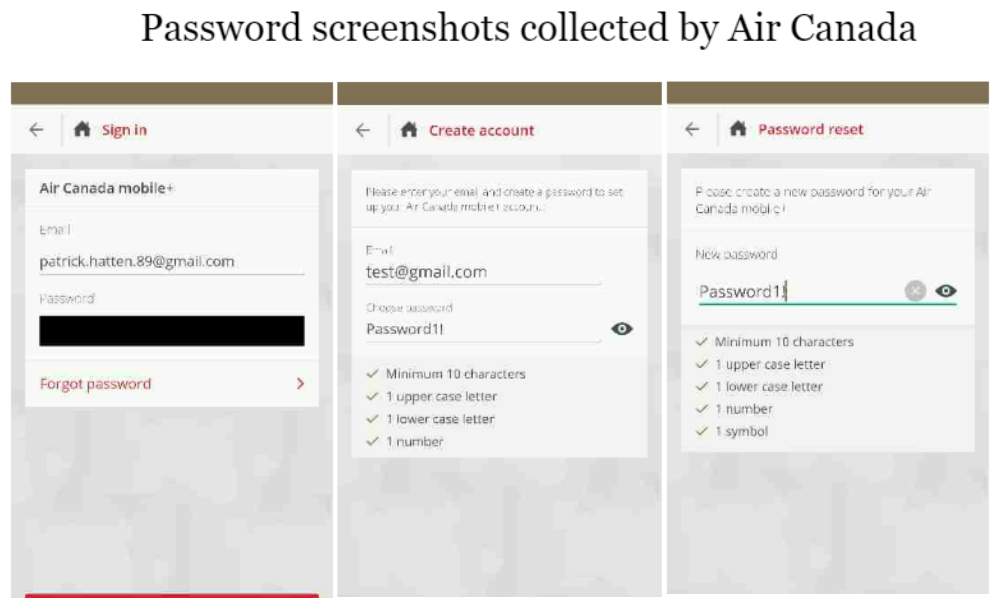 Screenshots collected by Air Canada show user&#039;s password when creating a new account, or resetting the password - Some iOS apps track every tap or swipe you make