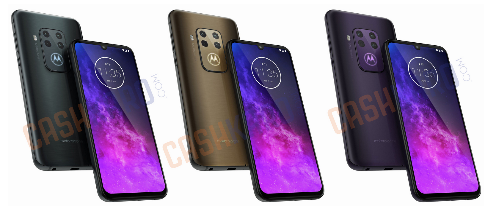 Renders of the Motorola One Pro in three different colors - Motorola One Pro renders appear showing off a quad-camera setup, in-display fingerprint scanner