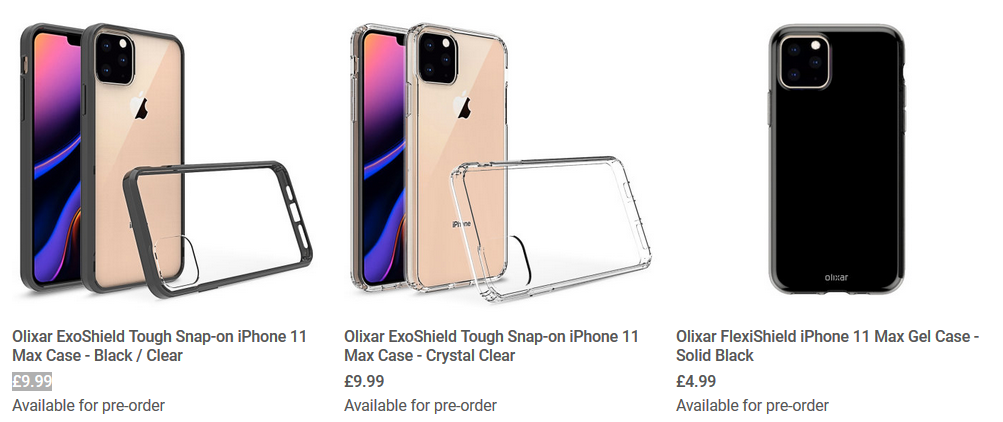 Three of the case renders produced by Olixar for the Apple iPhone 11 Max - Case renders for Apple iPhone 11 Max show that Apple might have made an important decision