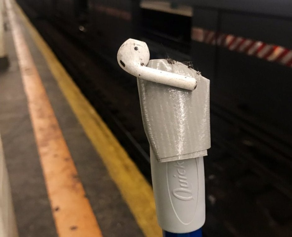 Using a broom and tape, a MacGyver-like rescue plan pans out perfectly - MacGyver-esque plan allows NYC woman to save an AirPod from &quot;inevitable&quot; destruction