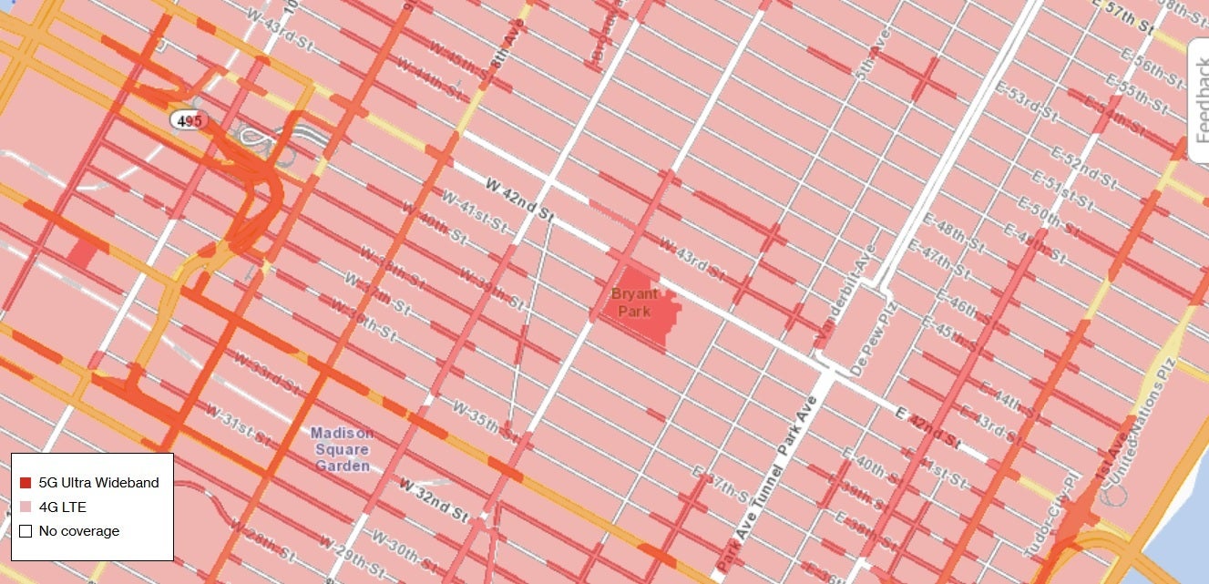 Verizon&#039;s 5G coverage map for Midtown Manhattan - At long last Verizon publishes its 5G coverage maps