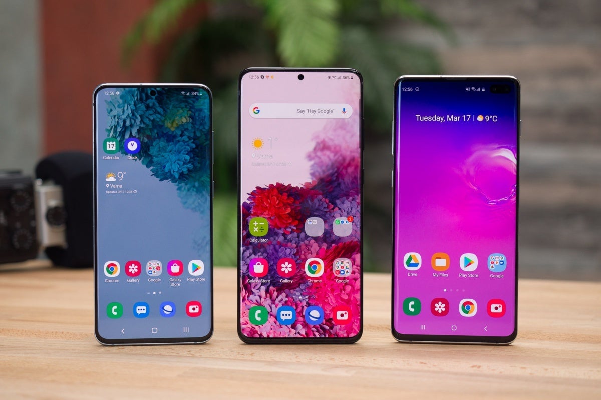 Galaxy S20, S20+, and S10+ (left to right) - Microsoft is holding a huge sale on Samsung&#039;s Galaxy S20 5G, Note 10, and S10 families