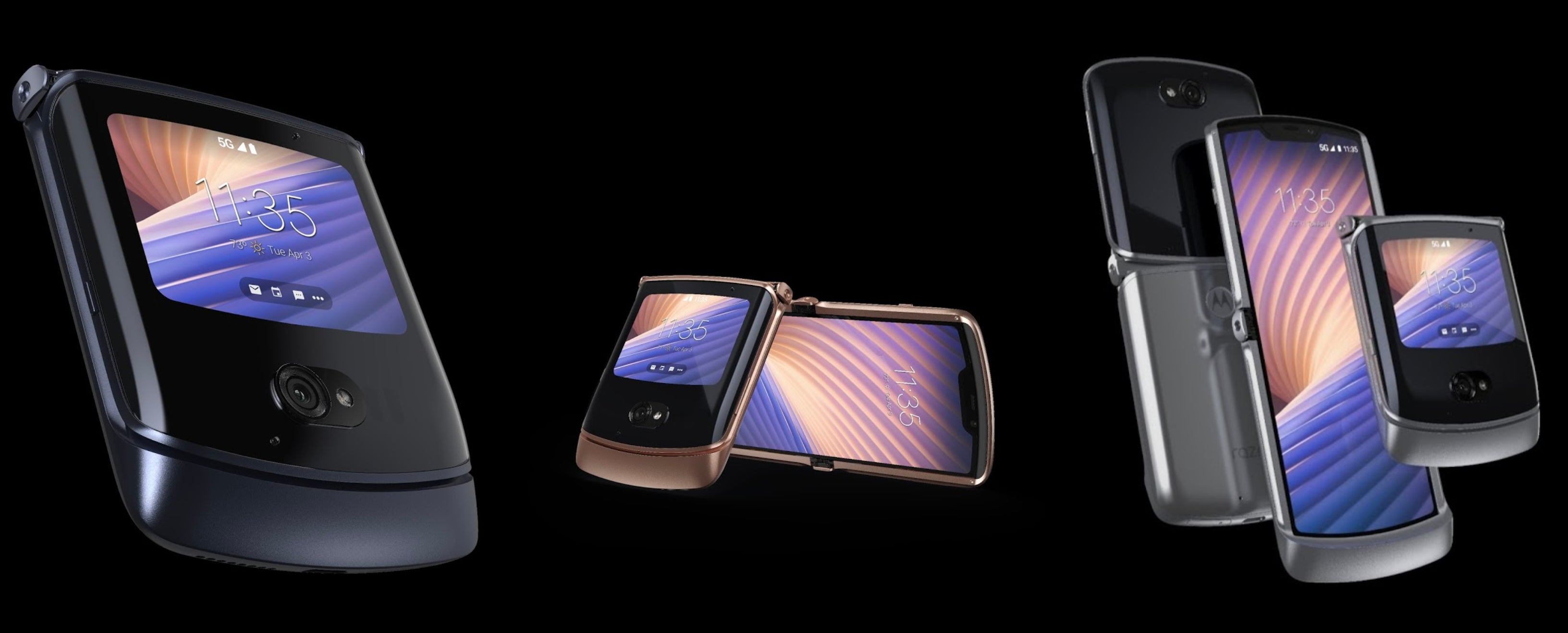 The Moto Razr 5G in Polished Graphite, Blush Gold, and Liquid Mercury - The new Motorola Razr 5G is official: updated design &amp; better battery for $1399