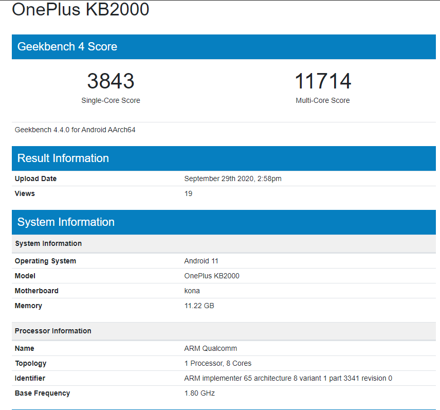 OnePlus 8T Geekbench appearance suggests it&#039;s not a true H2 flagship