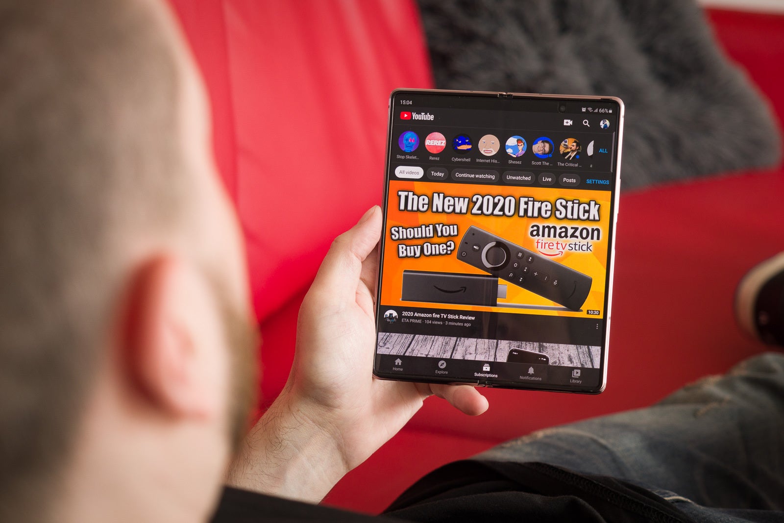 YouTube definitely hasn&#039;t been optimized for this screen size. You get to see one huge thumbnail and not much else at a glance. - Samsung Galaxy Z Fold 2 long-term review: Still exciting?