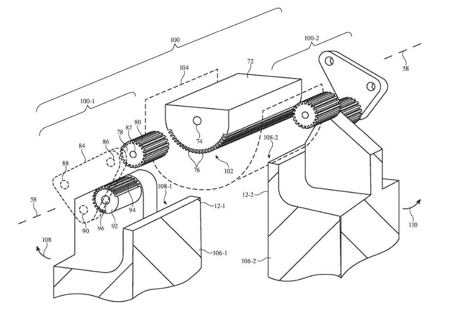 Illustration from Apple&#039;s patent application shows the gears that Apple might use to allow its foldable iPhone to move inward or outward - Apple will reportedly choose one of two designs being tested for its foldable iPhone