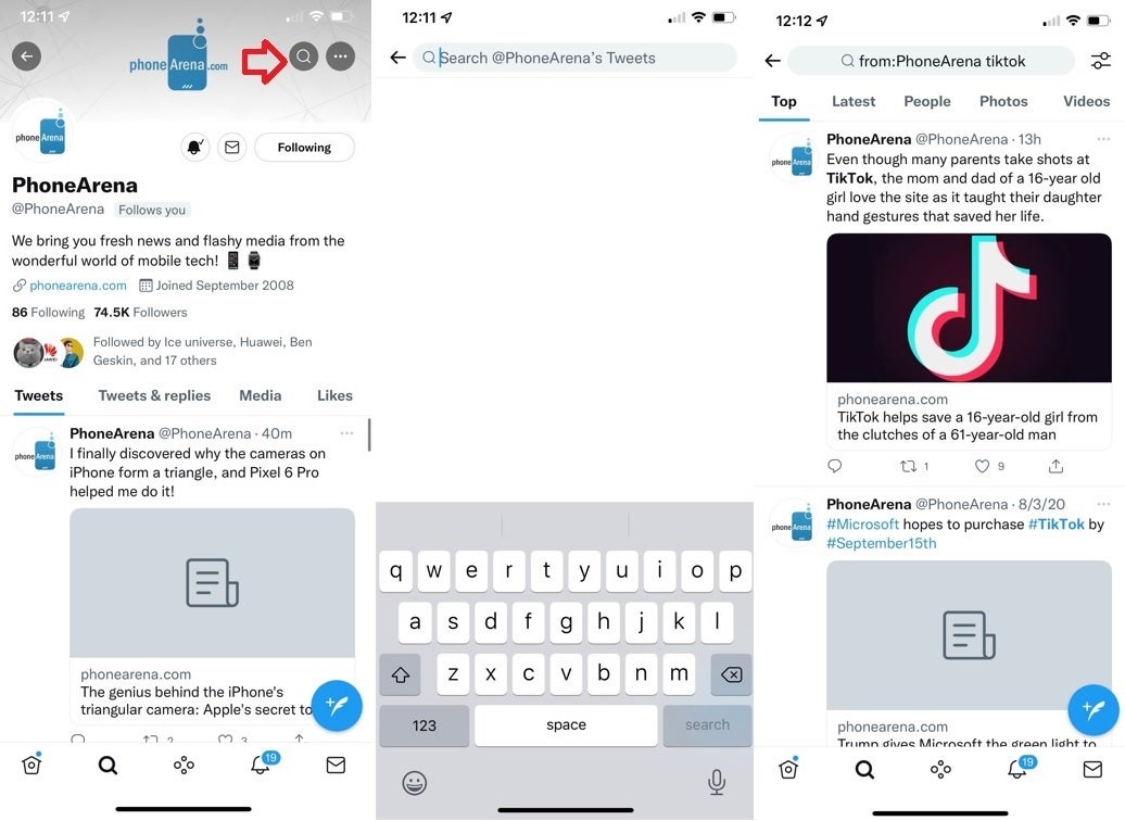 Twitter&#039;s new search tool on the iOS version of the app - Twitter makes it easier to search through subscribers&#039; tweets on iOS