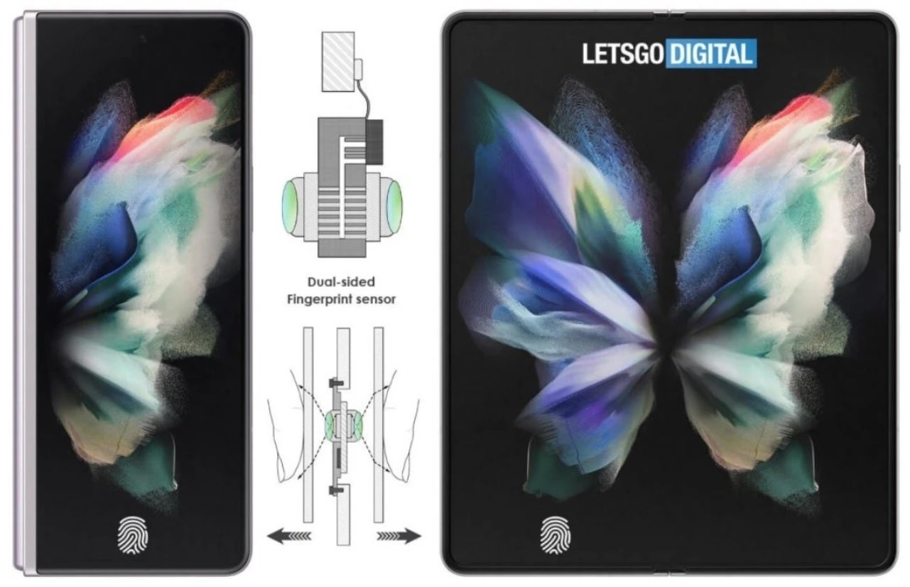 Image is based on a patent application filed by Samsung and fleshed out by LetsGo Digital - Samsung reportedly decides where the fingerprint scanner will go on the 5G Galaxy Fold 4