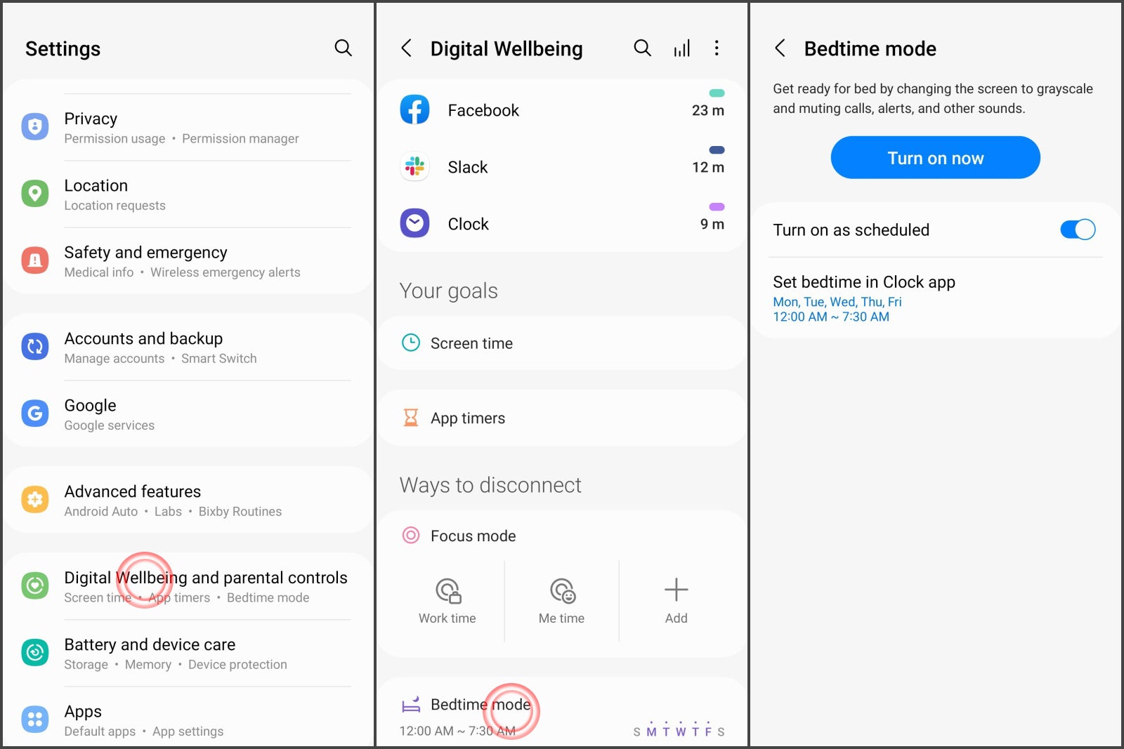 This is how to reach the Bedtime menu in Digital Wellbeing - The Bedtime Mode on the Galaxy S22 is a hot mess. Let&#039;s untangle it