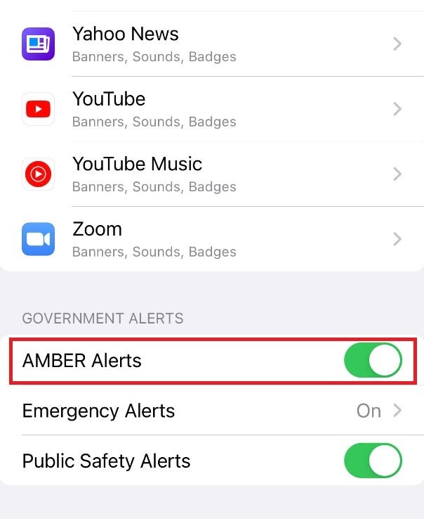 Go to Notifications and scroll down to Government Alert to disable Amber Alerts - Loud noise heard over a pair of AirPods damages a boy&#039;s eardrum